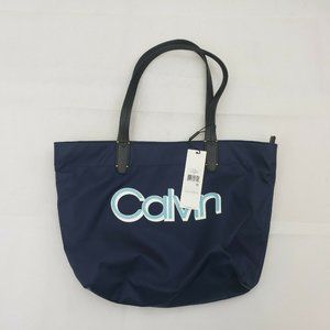 NWT Calvin Klein Blue Celia Nylon Logo Tote Handba